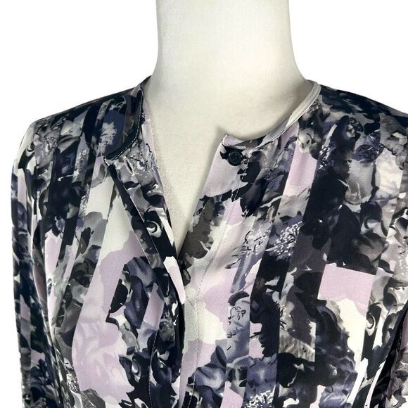 Parker Large Multicolor Floral Print Silk Blouse Pleated design - Picture 3 of 14